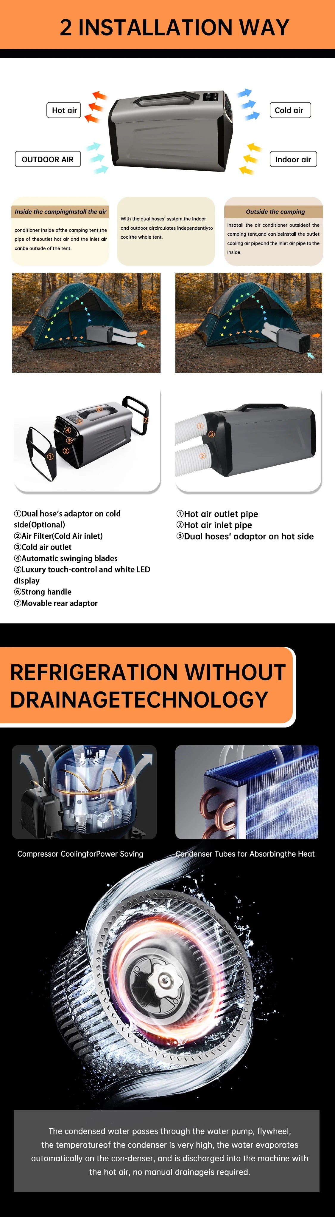 5200BTU Small Cold and Warm Portable Air Conditioner Solar Ac Air Conditioner for 110V 220V Camping air Conditioner