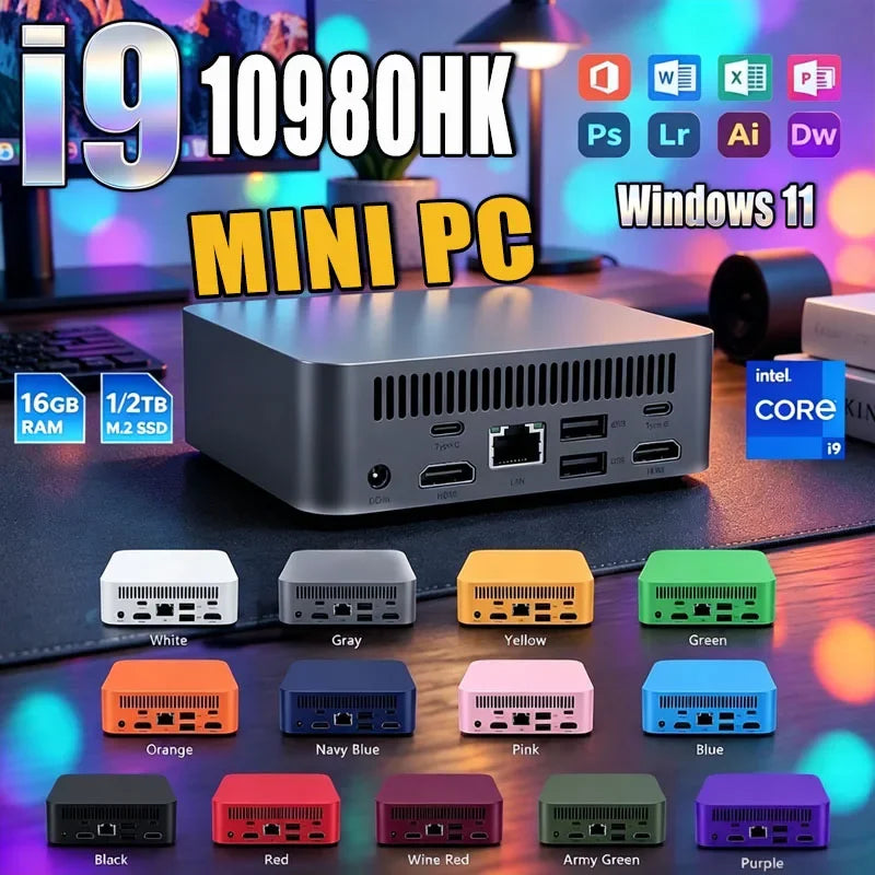Mini PC Intel Core I9 10980HK Windows 11 Small Pocket Cmputer 16GB RAM 1/2TB SSD WIFI6 BT5.2 4K Desktop PC Gaming Computer