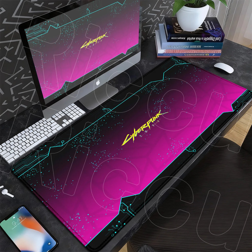Black Gaming Mousepad XXL Rubber Non-slip Office Deskmat Anime Girl Playmat C-Cyberpunks Style Lock Edge PC Keyboard Accessories