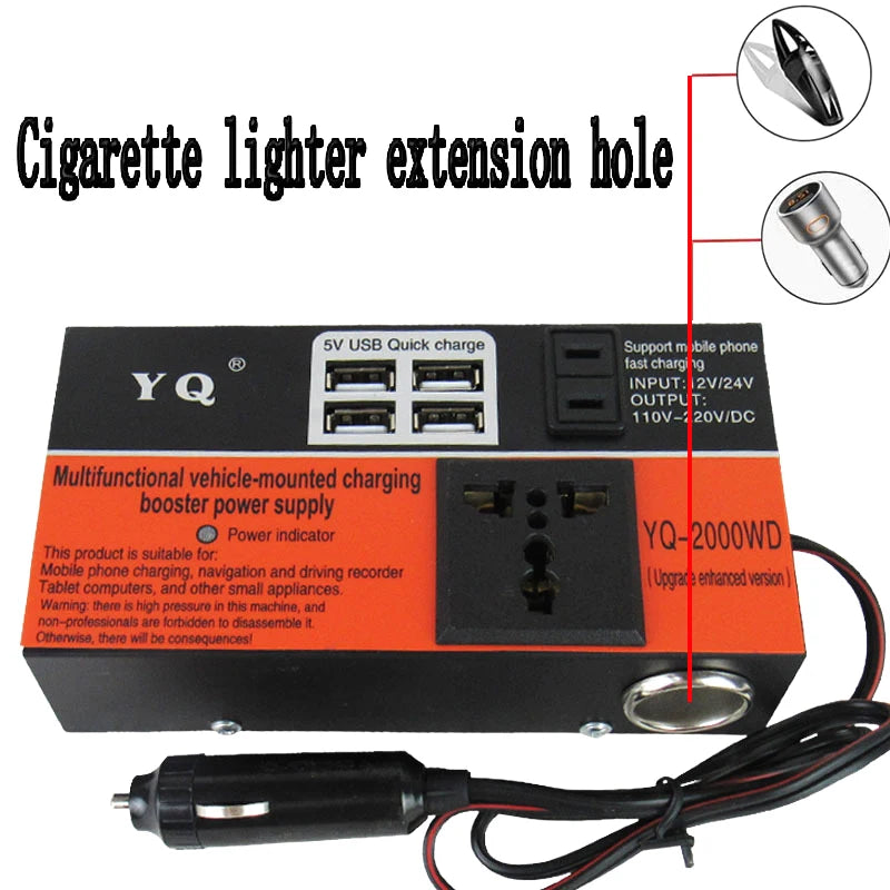 New Car Inverter Car Power Inverter 2000W  DC 12V/24V To DC 110V/220V Converter Trip 4 USB Overload Protection