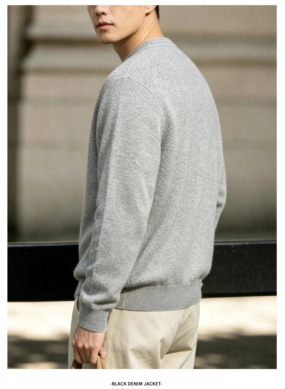 Men's Light Grey round Neck Knitted Sweater Long Sleeve Basic Style Commute Knitted Base Shirt Casual Comfortable Lenzing Fabric