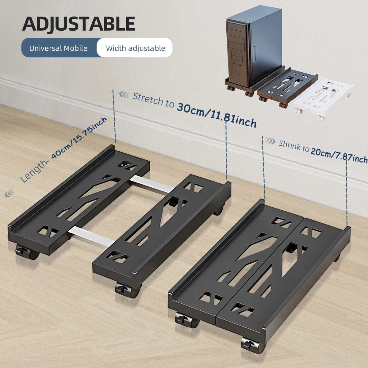 Adjustable Mobile CPU Stand Heavy-Duty PC Tower Stand With 4 Caster Wheels Ventilated Under Desk CPU Holder PC Floor Cart