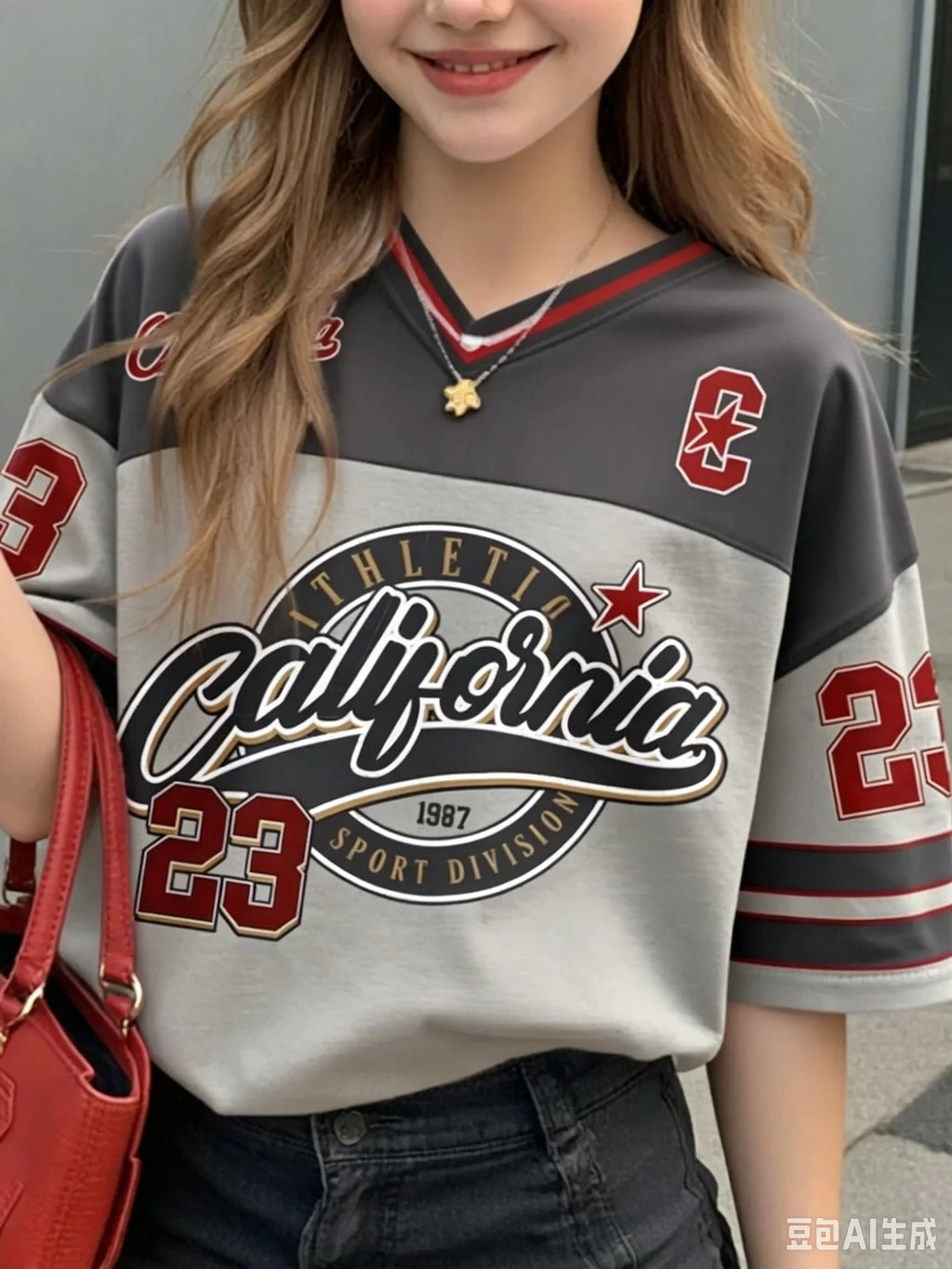 Women's Sports Style California 23 Printed Short Sleeved Round Neck Women's Children's Men's Top Men's Beach T-shirt