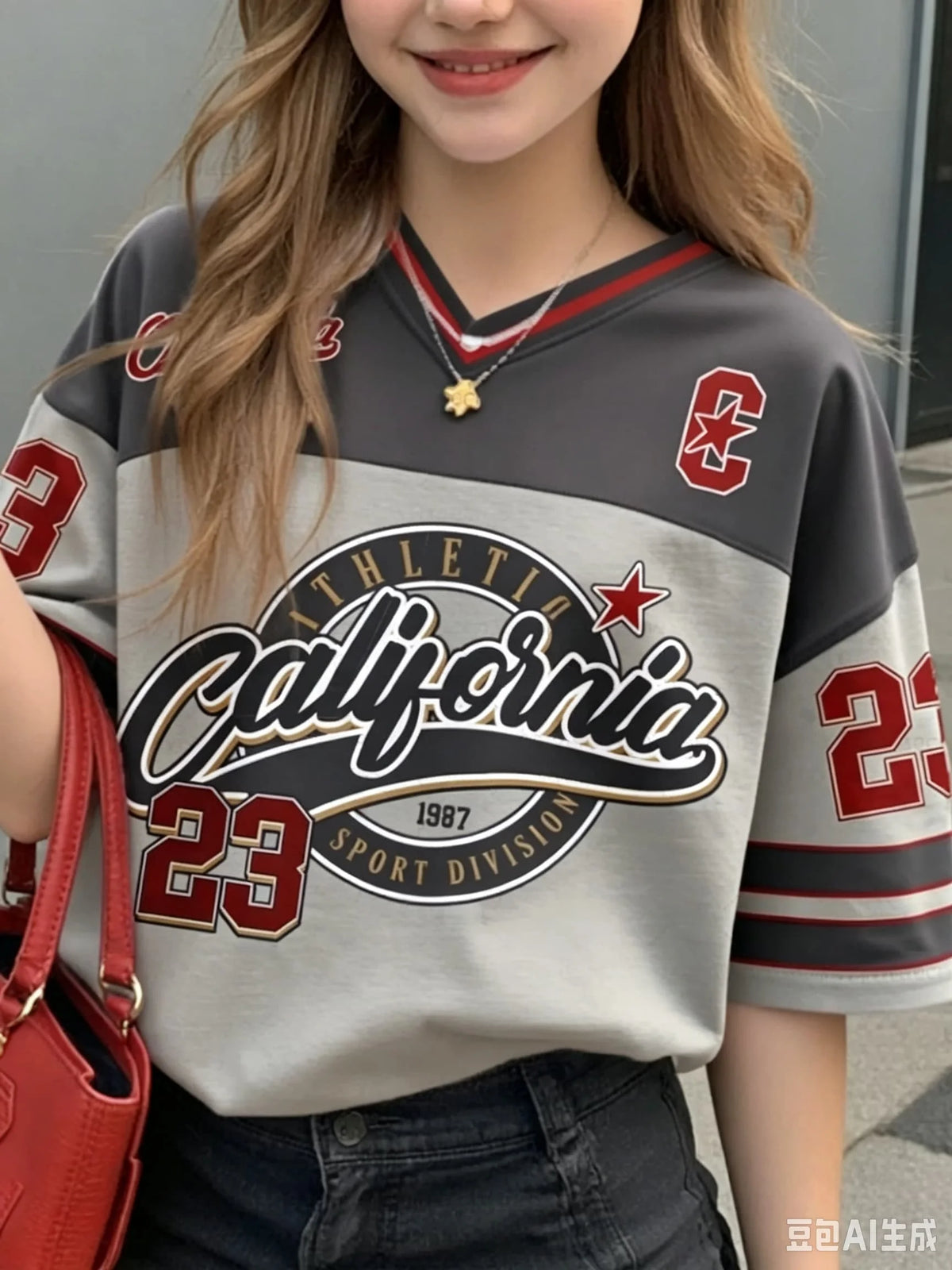 Women's Sports Style California 23 Printed Short Sleeved Round Neck Women's Children's Men's Top Men's Beach T-shirt