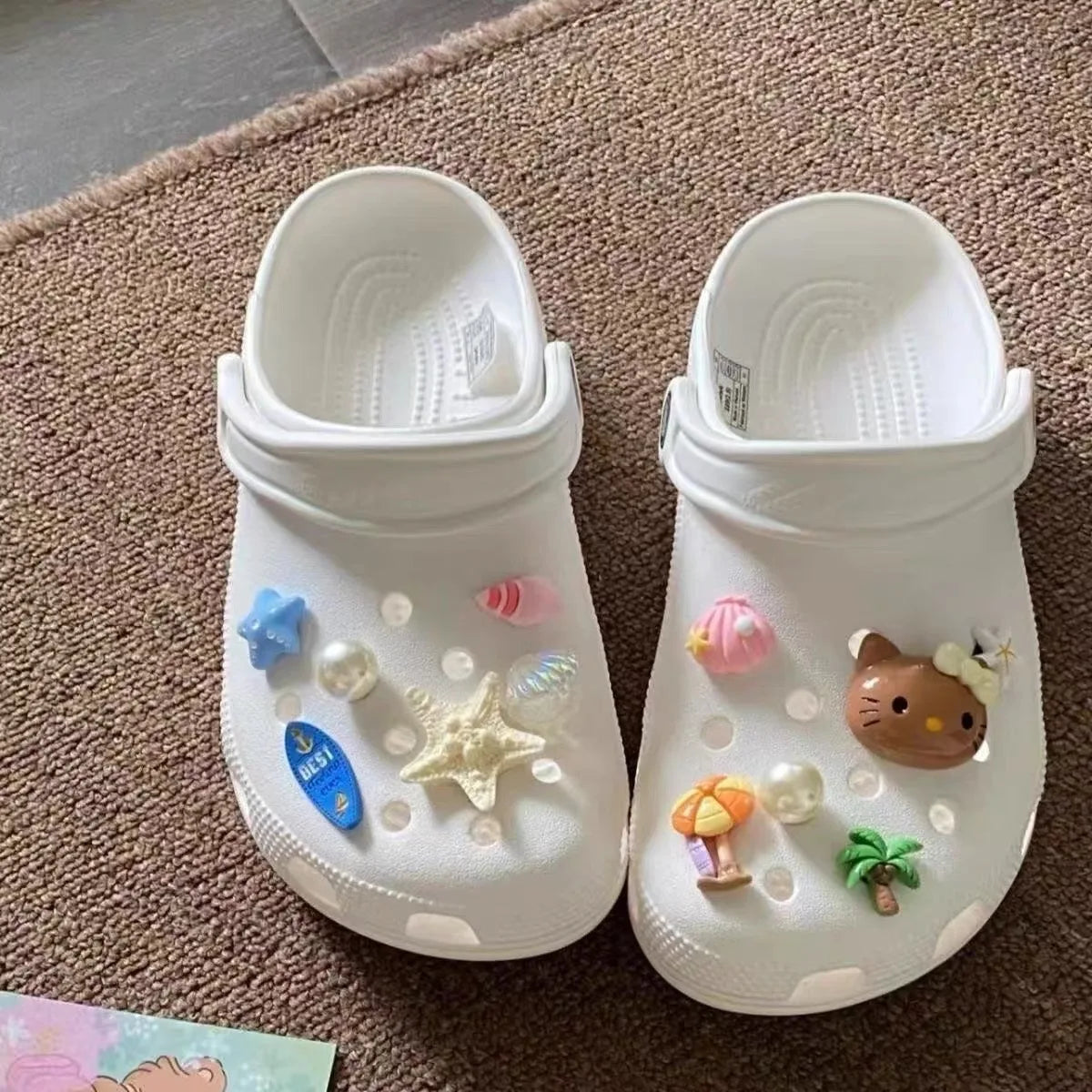 Summer Beach Ocean Theme Resin Shoe Charms Cute Hello Kitty Cat Starfish Shell Designs DIY Shoe Accessories Women Girls Gifts