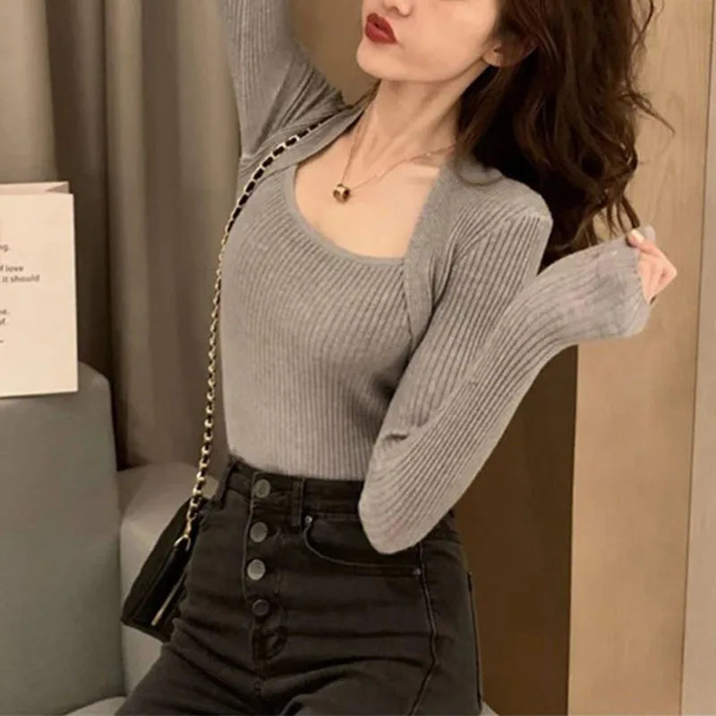 Women Pullover Sweater Autumn Long Sleeve Pullover Basic Top Fashion Elastic Female Winter Solid Knitted Jumper