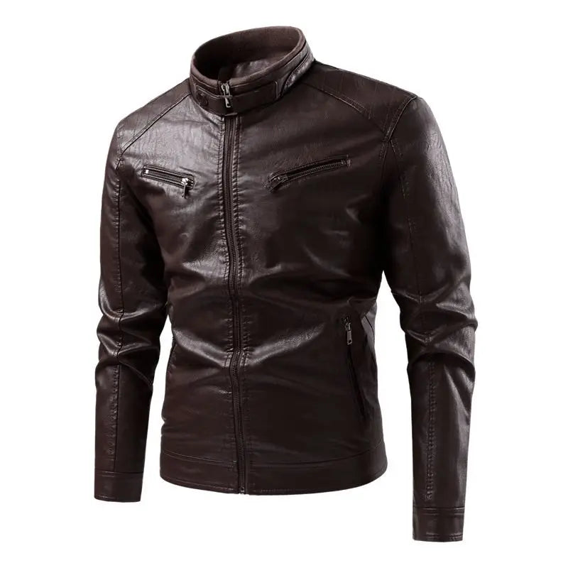 Spring and Autumn Thin Men's Stand-Up Collar Leather Jacket Motorcycle Jacket PU Leather Men's Vintage Jacket