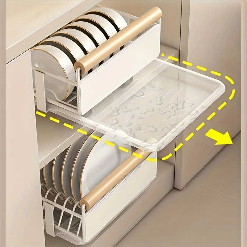 Space-Saving Kitchen Drawer Organizer, Pull Out Storage Rack for Storing Plates, Bowls, and Spices Kitchen Organizer and Storage