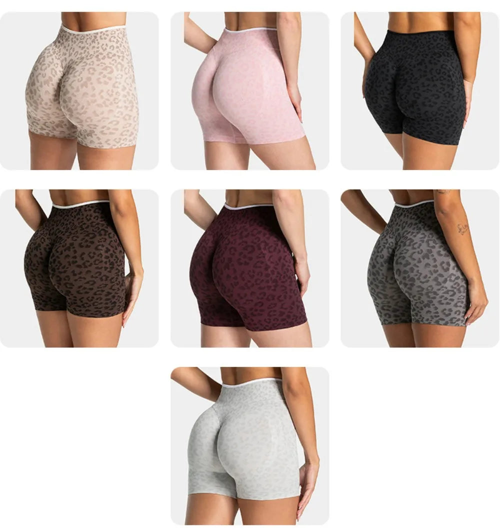 Women's High Waisted Leopard Print Yoga Shorts — Seamless Tummy Control Workout Biker Shorts for Gym, Fitness, and Running