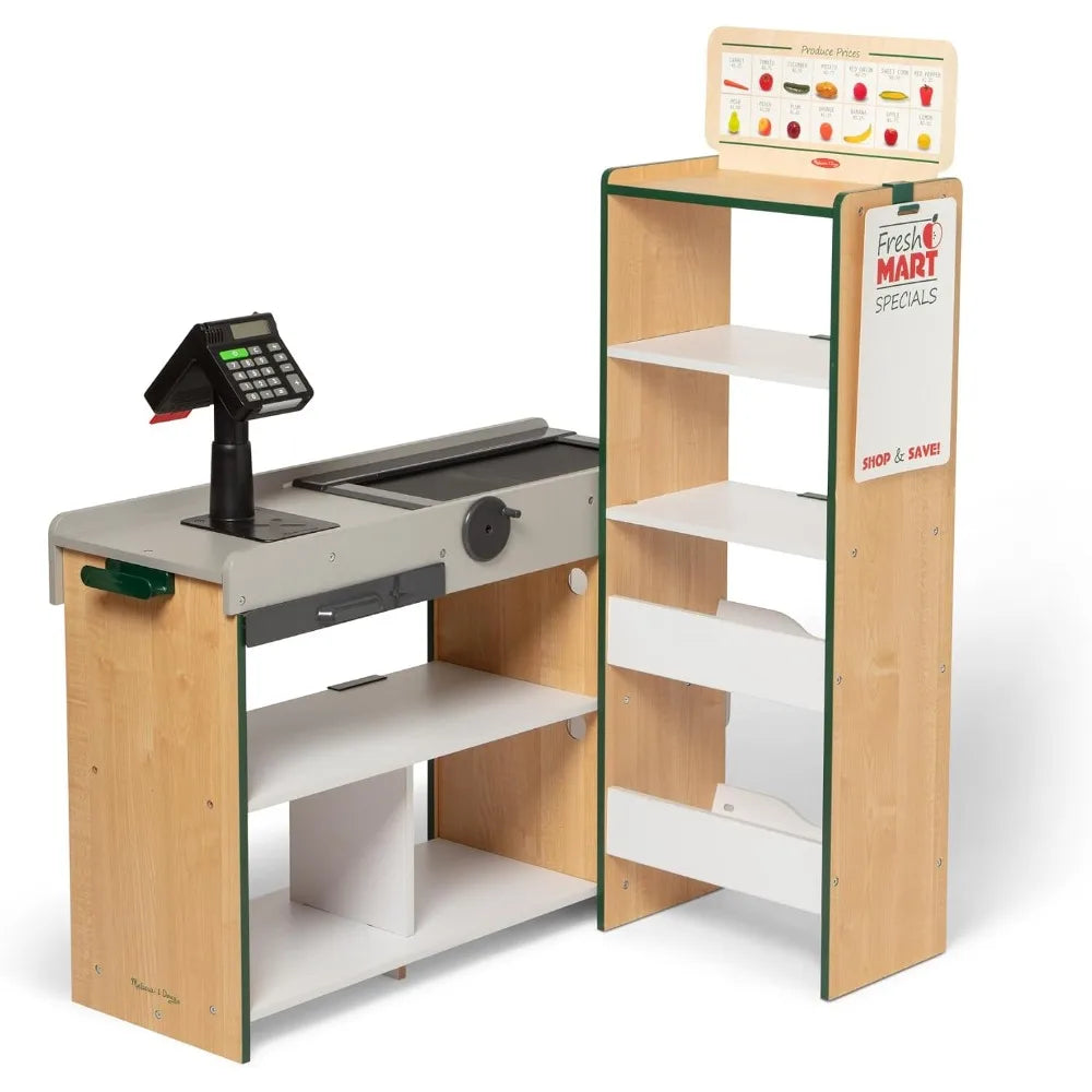 Best Selling Pretend Grocery Store Kids Cash Register with Scanner Shelves and Conveyor Belt Toy for Girls and Boys