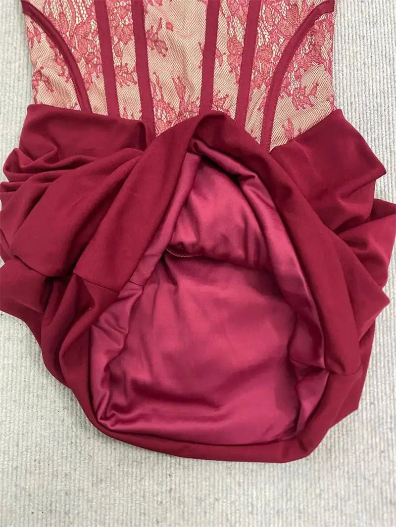 Mozision Lace Corset Mini Dress Women Square Neck Wide Strap Ruched Satin Bodycon Short Dress Club Party Cocktail Vestidos