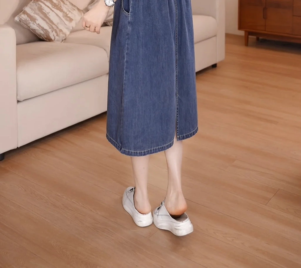 Denim Dress For women Summer 2026 New Female Single Breasted Short sleeved Slim Temperament Casual Dresses With pockets