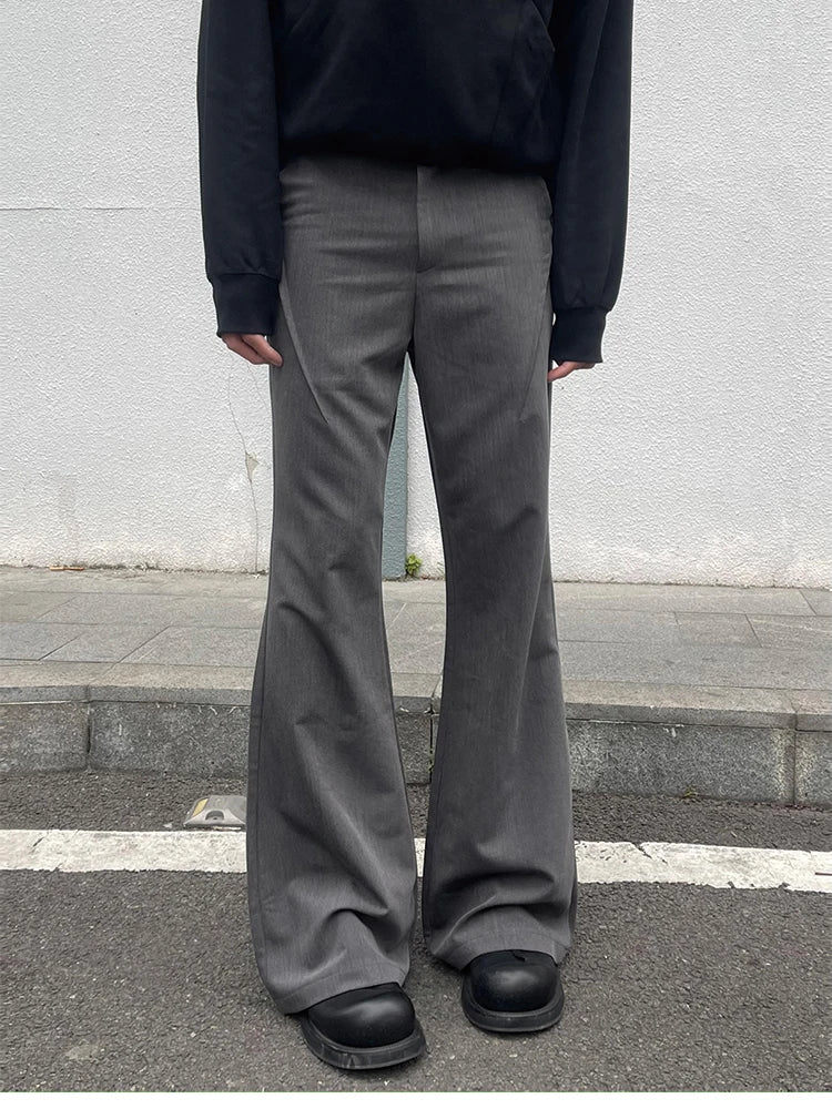 Mauroicardi Spring Autumn Long Black Soft Flare Pants for Mens with High Waist Korean Fashion Smart Casual Chic Trousers 2024