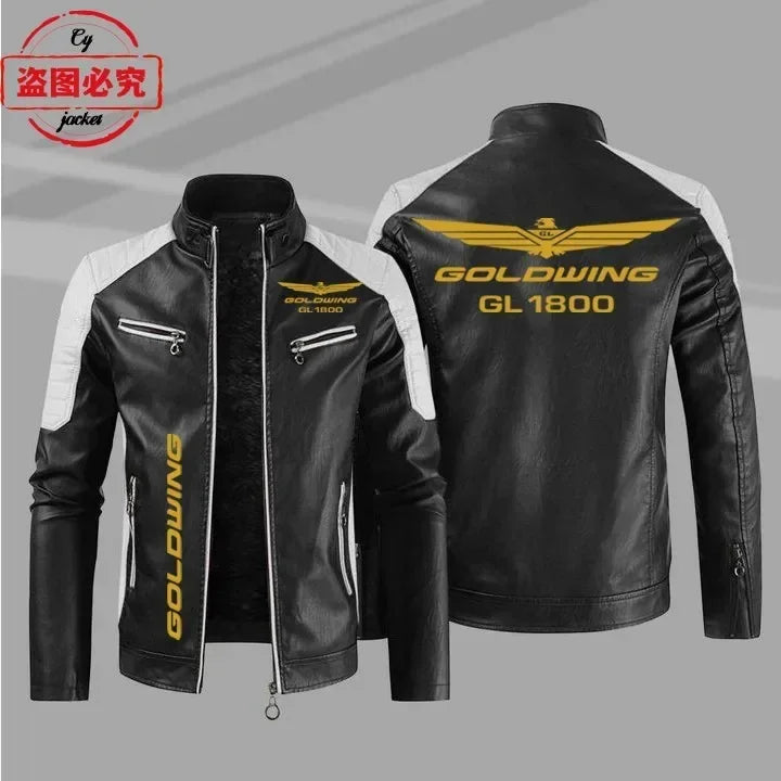 Gold Wing 1800 motorcycle LOGO washed pu leather jacket men's windproof autumn and winter spring and autumn leather jacket