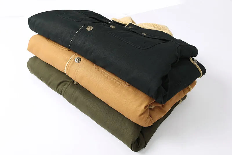 Jacket Men Solid Coat Turn Down Collar Single Breasted Full Sleeve Slim Fit Work Casual Pocktes Thick Warm Jackets Autumn Winter
