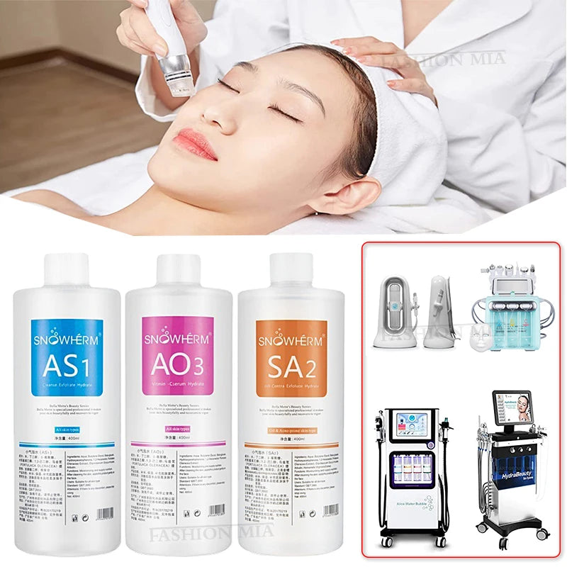 3 Pcs/1200ml Facial Skincare Face Serum AS1 SA2 AO3 Aqua Peel Solution For Facial Machine Skin Deep Cleaning Kit