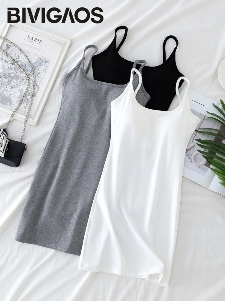 BIVIGAOS Spring Summer Sexy Package Hip Short Camisole Dress Women Elastic Tight Fit Hot Girl Hip Wrap Mini Sleeveless Sundress