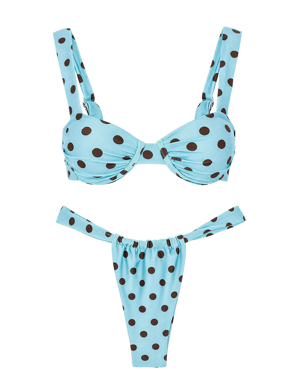 Retro Brown Dot Bikini Sexy Off Shoulder Swimwear Women High Cut Thong Biquini Set Luxury Summer Vacation Beach Bathing SuitK337