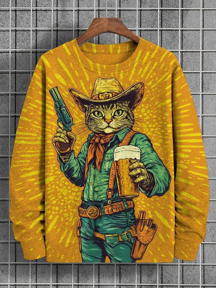 Men's Animal Cat Sweatshirt Long Sleeved Sweatshirt O-Neck Fashion Cool Daily 3D Printed Japanese Art Prints Casual Sweatshirt