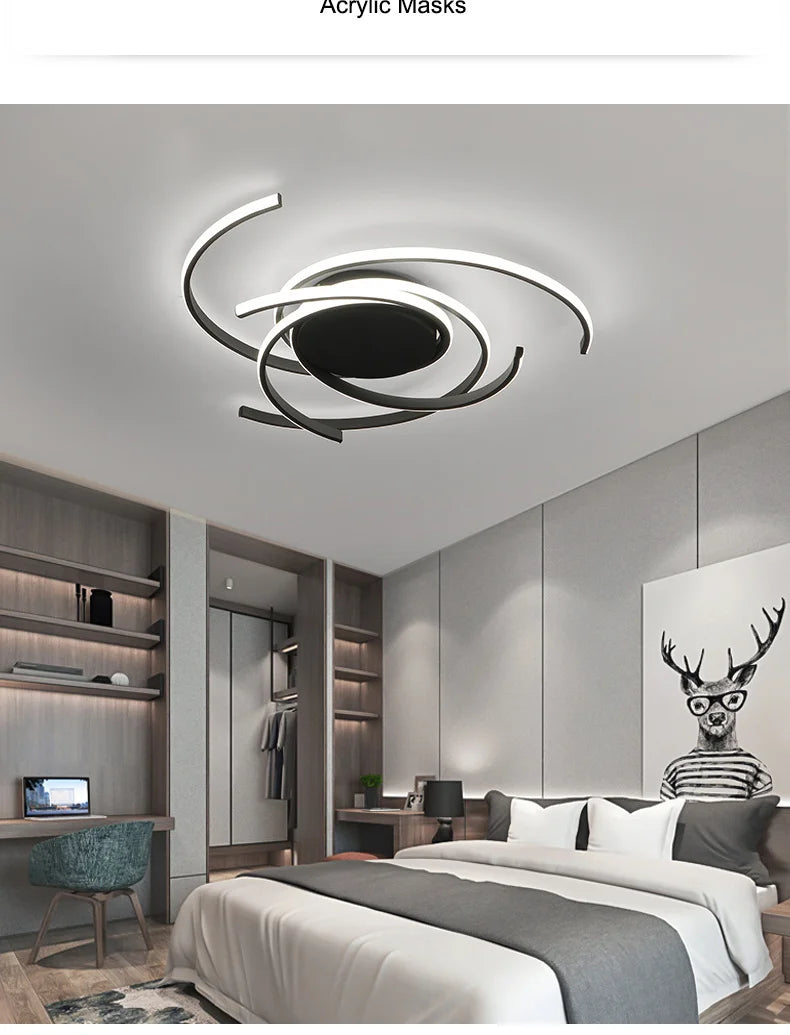 Modern LED Ceiling Lights Lighting For Living Study Room Bedroom Ceiling Lamp Indoor Lighting Home Decoration Lights White/Black