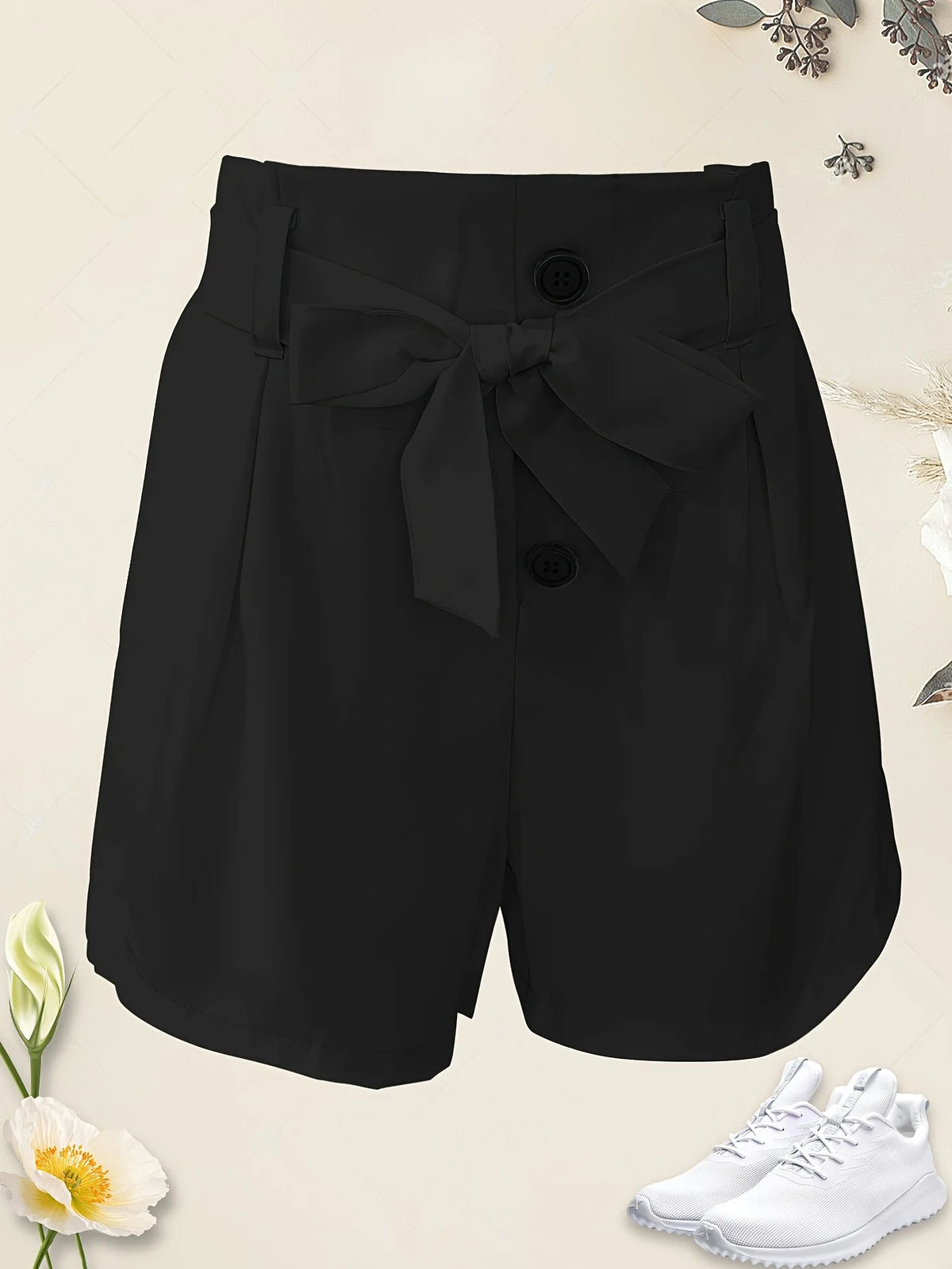 Summer High Waist Casual Solid  Shorts for Women Summer Wide Leg Work with Belt