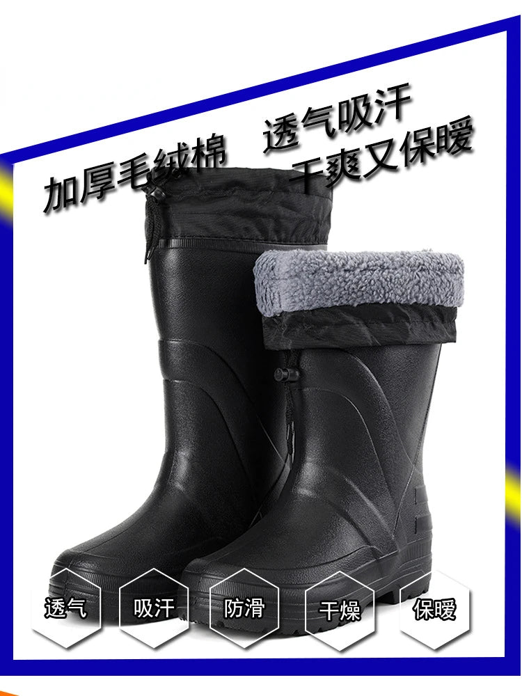 Winter Rain Shoes for Men EVA Non-slip Men Snow Boots Plush Warm Waterproof Shoes Comfortable Platform Men Work Shoes Plus Size