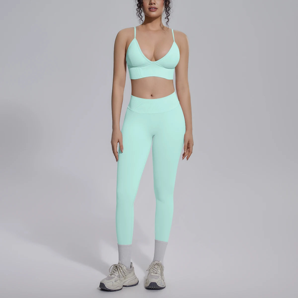 2PCS Woman Yoga Set Shockproof Workout Top Sexy Yoga Bra with Chest Pad High Stretch Seamless Fitness Pants Gym Yoga Set