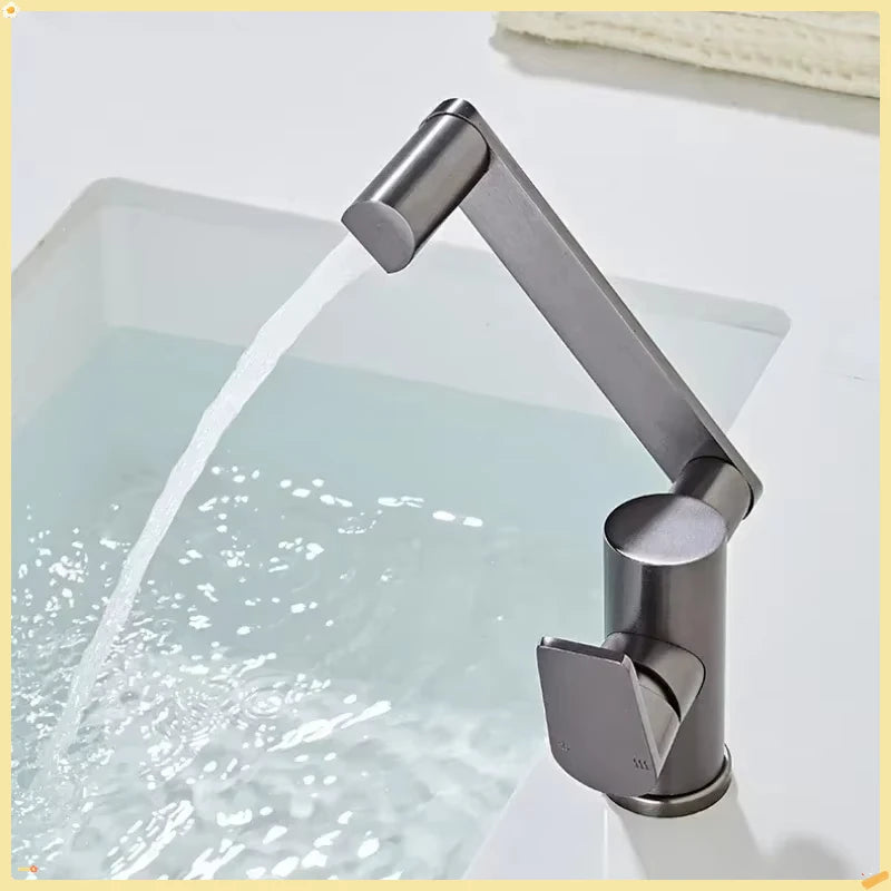 Grey Aluminum Bathroom Basin Faucet 360° Swivel Washbasin Faucet with Hose Pull Lifting Bathroom Faucet Hot Cold Sink Mixer Tap