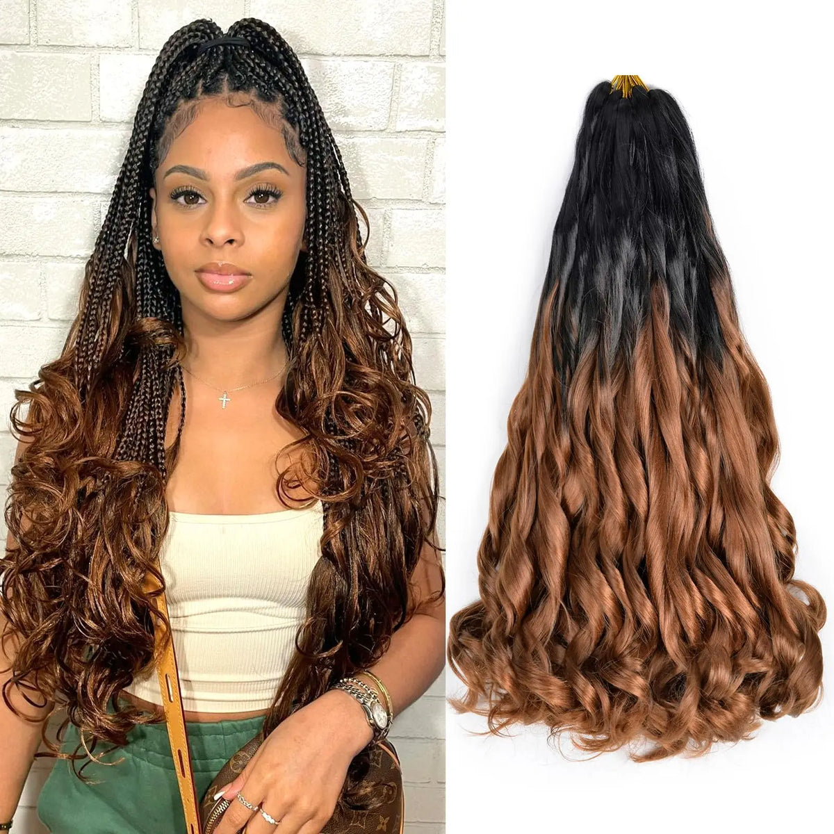 French Curly Braiding Hair 22Inch Synthetic Curly Braiding Hair Pre Stretched Loose Wavy Curl Braiding Hair Extensions For Women