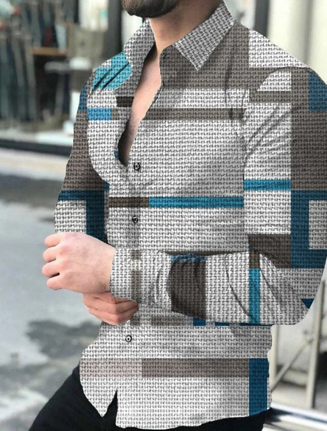 Men's Shirt Plaid Striped Graphic Prints Geometry Turndown Outdoor Street Long Sleeve Button-Down Clothing  Fashion Designer