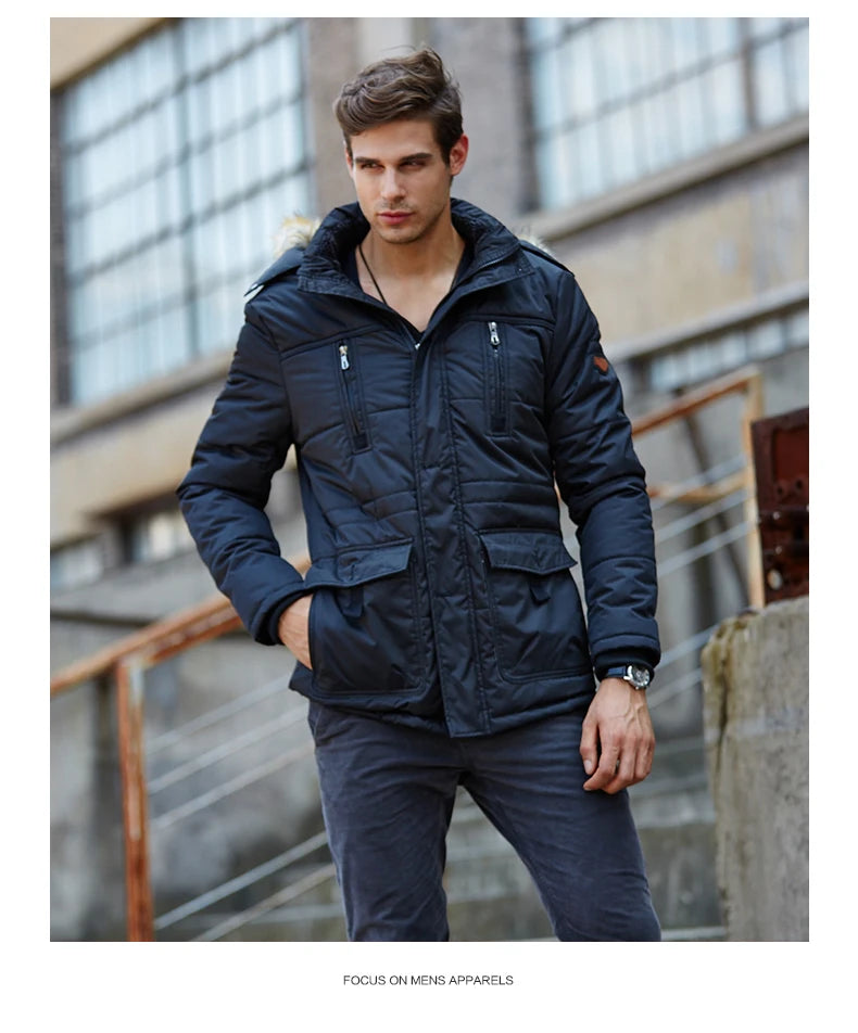 Solid Parkas Male Coat Large Size Clothing Parka Outdoor Men's Winter Jacket Plus Velvet Thick Warm Multi Pocket Jackets