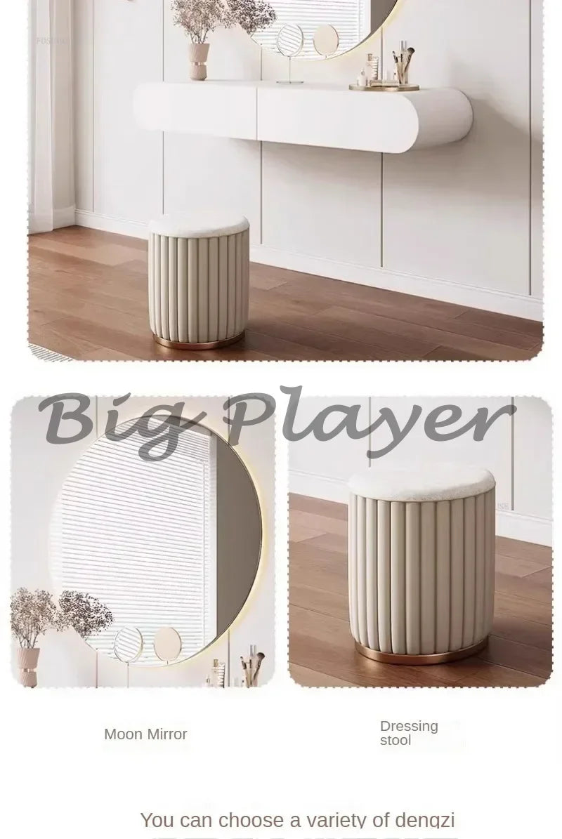 Cream Style Wall Mounted Dressing Table Minimalist Bedroom Furniture Set with Mirror