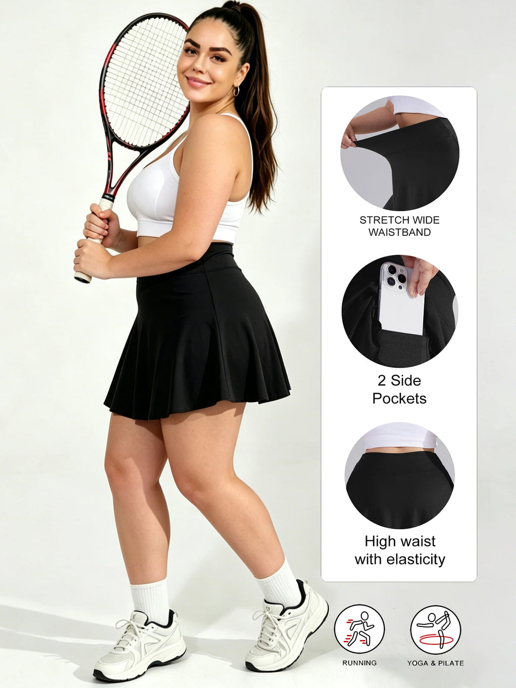 Plus Skort Womens Tennis Skirt Pleated Athletic Skirts with Pockets Shorts High Waisted Golf Skort for Workout Pickleball