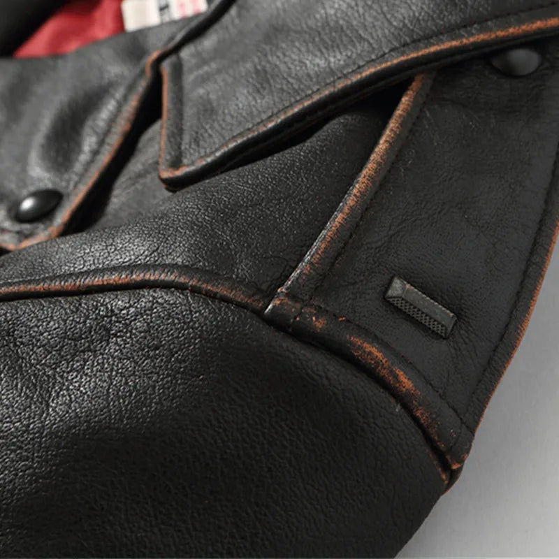 Retro Black Winter Leather Jacket Men Vintage Style Plus Size 5XL Genuine Natural Thick Cowhide Diagonal Zipper Leather Coat