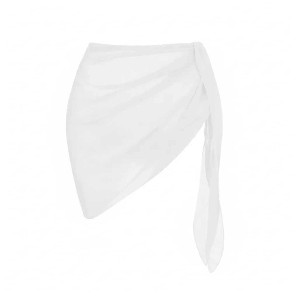 Sexy Solid Color Women Beach Skirt Short Strap Design Bikini Skirt Sheer Swimsuit Coverups Summer Vacation