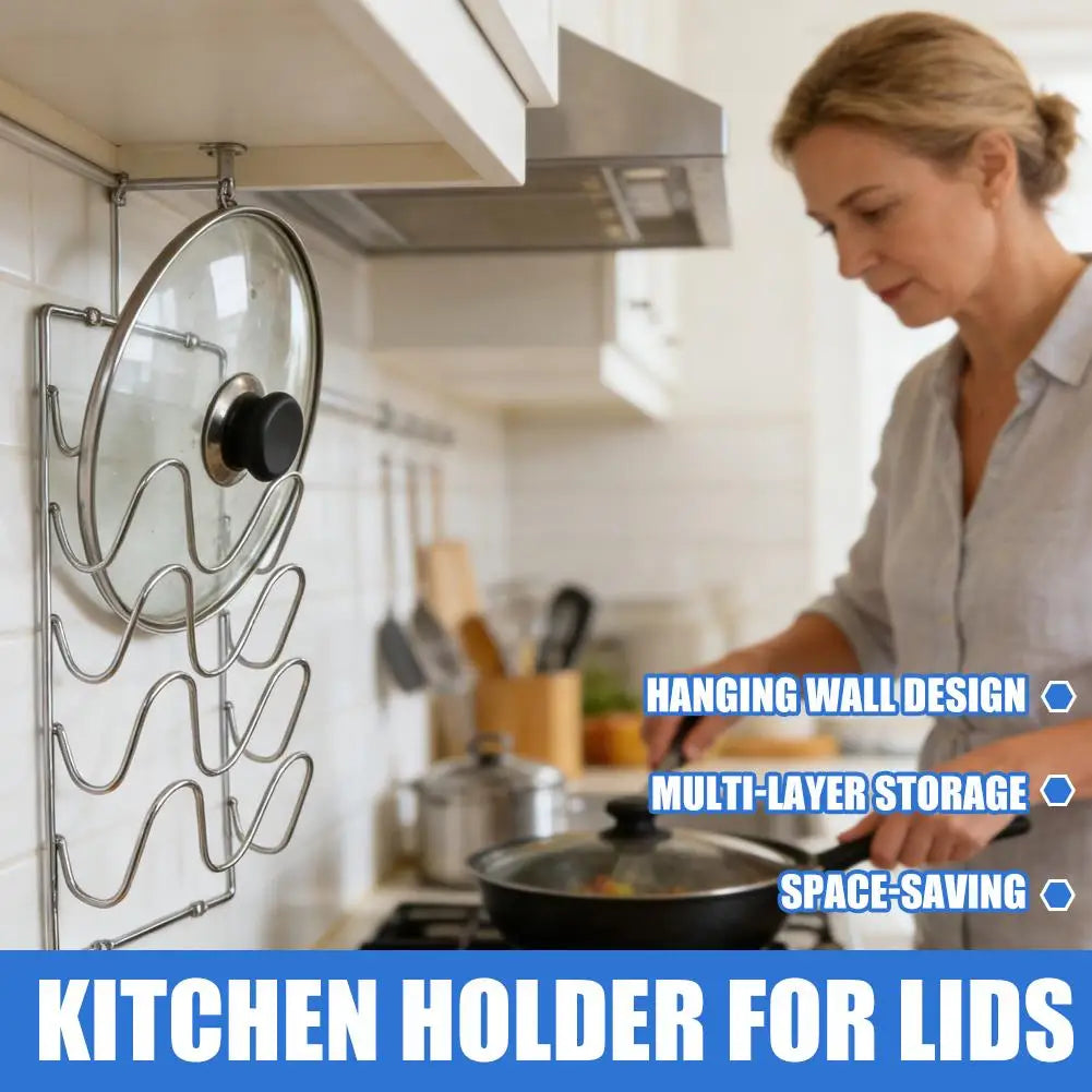 Kitchen Organizer Rack Wall Hanging Pot Cover Rack Five-Layer Pot Lid Multifunctional Rack Space Saving Kitchen Storage Rack