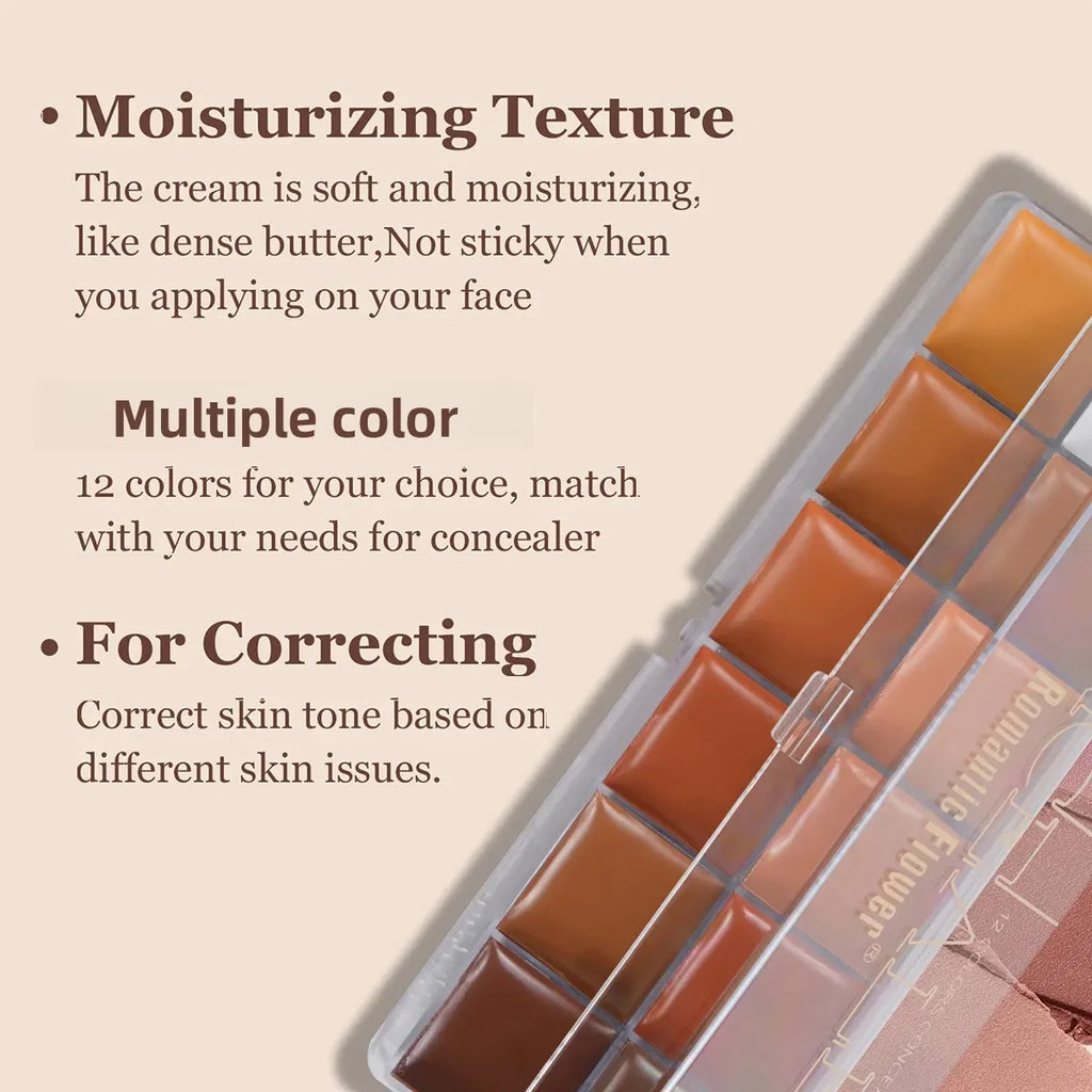 12 Color Concealer Palette for Dark Skin Full Coverage Waterproof Contouring Face Makeup Bridal Wedding Day Photo Ready