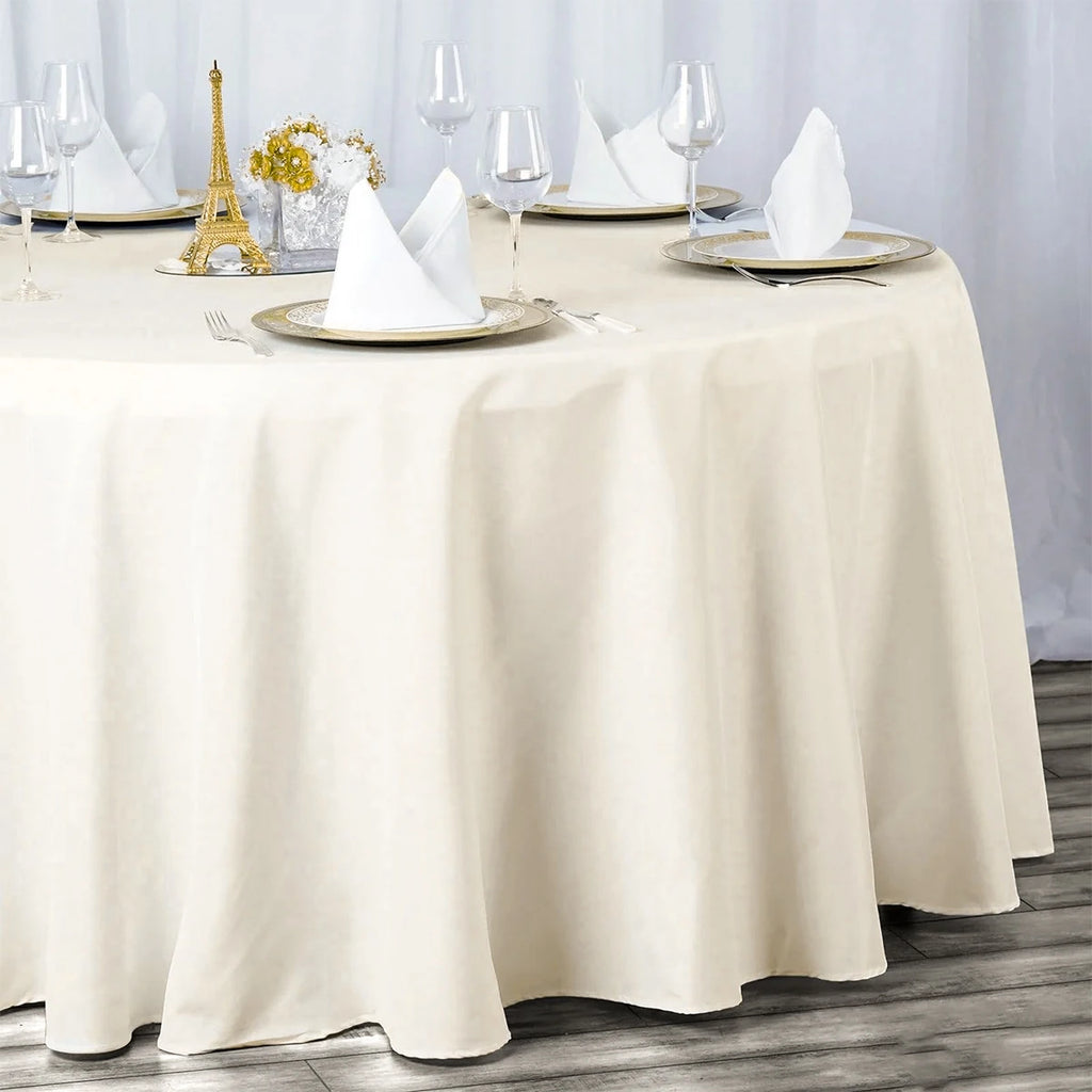 Round Tablecloth White Plastic No Stitch Fabric Elegant Solid Table Cloth for Christmas Birthday Wedding Party Hotel Decoration