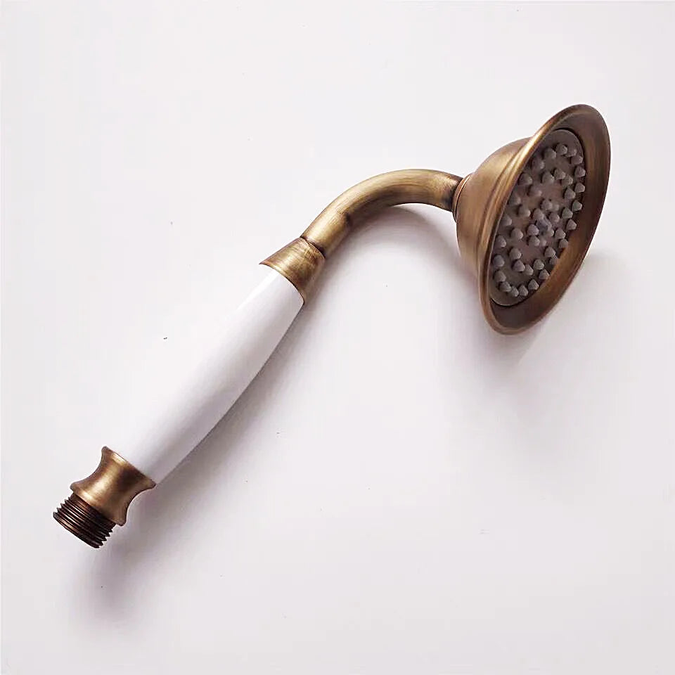 8 Inch Round Ceramic Handle Shower Head Bathroom Solid Brass Copper Rain Shower Head Waterall Hand Shower