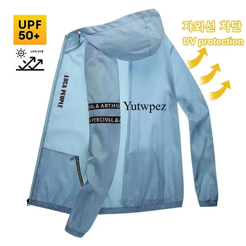 Outdoor Hiking UPF50+ Summer Sun Protection Running Men's Casual Quick-drying Bicycle Sports Hooded Jacket Thin Skin Windbreaker