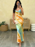 Swing Collar Colorful Maxi Dress Women Metal Chain Backless Vacation Trend Beach Party Style Elegant Vestidos