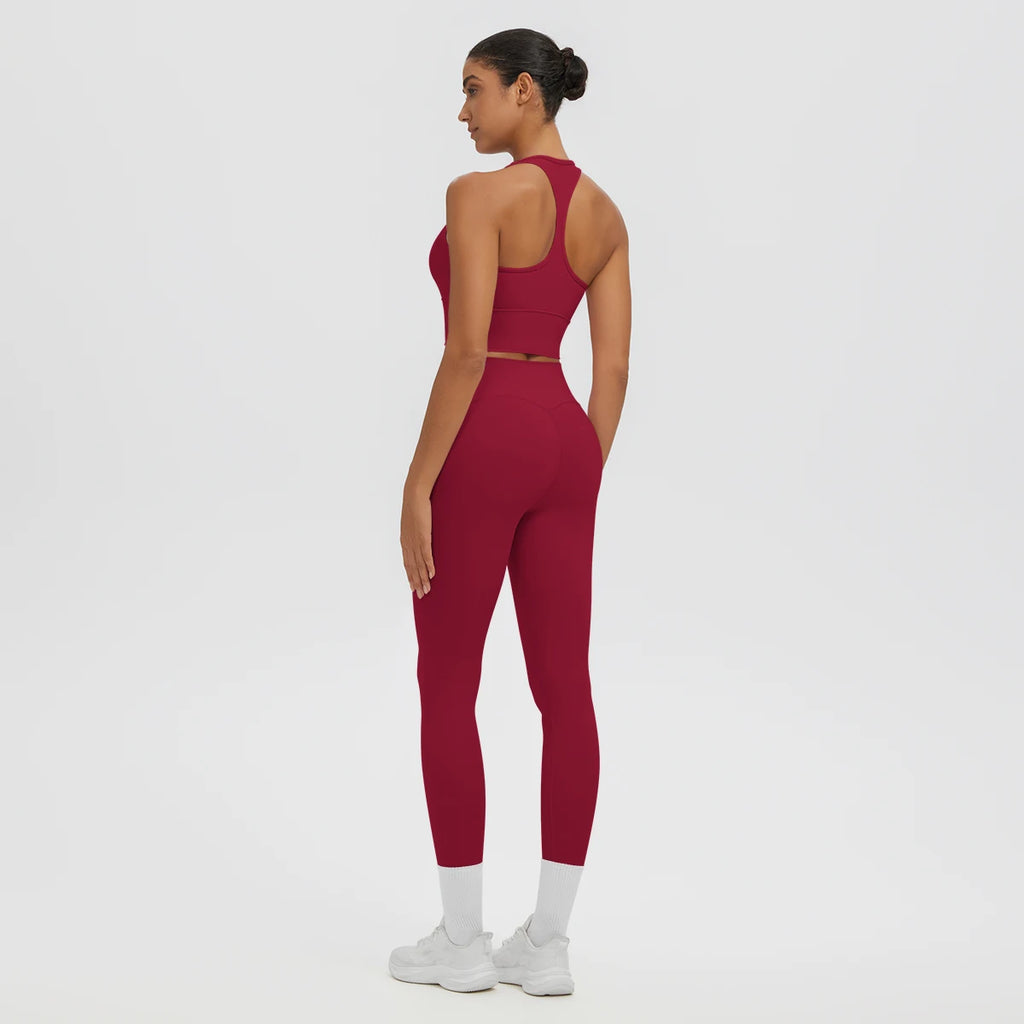 2PCS Women's Sports Pants Yoga Set Sexy Backless I-shaped Vest with Chest Pad Shock-absorbing Running Yoga Tank Top Yoga Pants