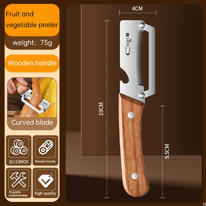 Stainless steel peeler with wooden handle for peeling and slicing fruits and vegetables | Durable and smooth operation