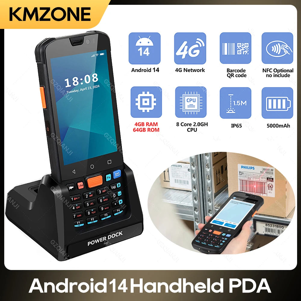 4G Android 11/14 PDA Handheld Terminal Data Collector with 1D Barcode 2D QR Scanner NFC WiFi Bluetooth 3G+32G/4G+64G RAM+ROM