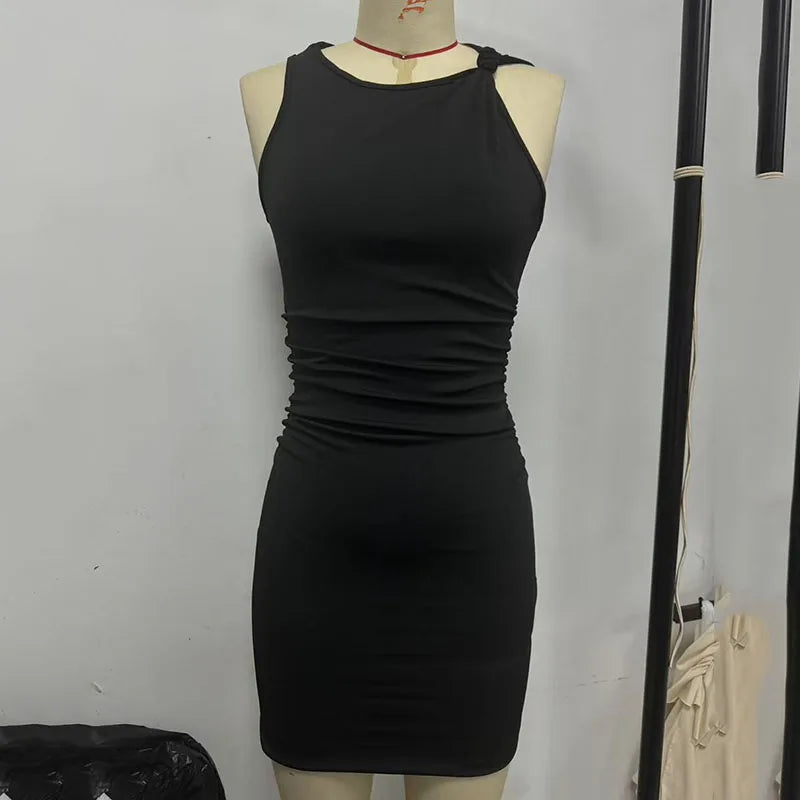 Sexy Slim Fit Black Mini Dress Women Summer Elegant Sleeveless Y2K Basic Bodycon Dresses Fashion Club Party Evening Short Dress