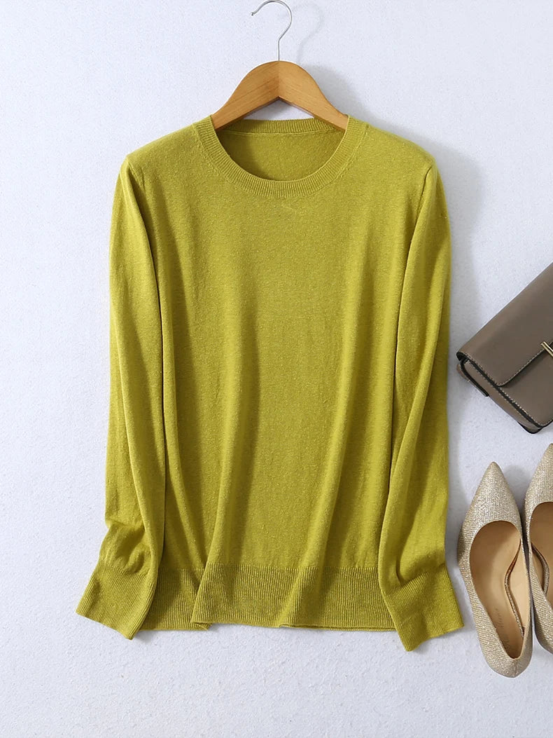 SuyaDream Woman Basic Sweaters Silk and Cashmere Blend O neck Pullovers Solid Sweaters 2024 Fall Winter Bottoming Shirts