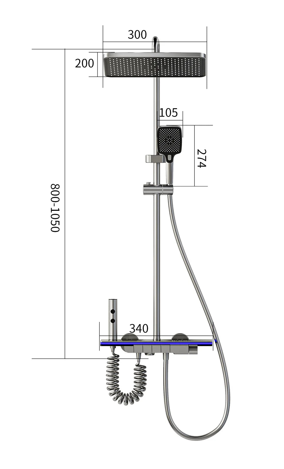Shower Set, Thermostatic LED Display, Piano Key Pressurized Nozzle, Bathroom Home Decor, Water Saving Faucet System