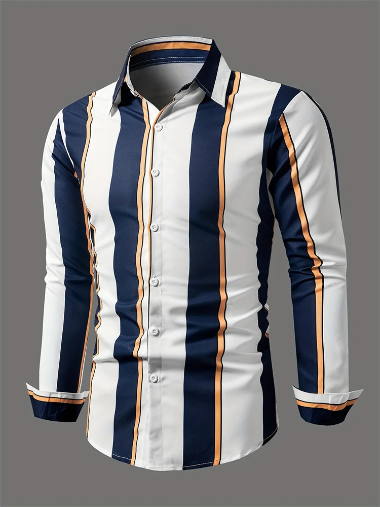 Fashion Square stripe patterns 3D Print Mens Long Sleeve Shirt Autumn Button Down Casual Animal Shirt Lapel Mens Clothing Tops