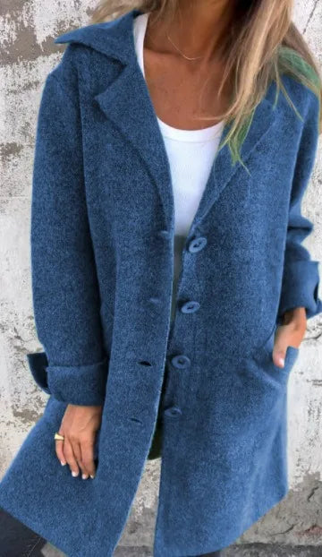 2025 New Autumn Winter Women's Clothes Trench Casual Solid Long Sleeve Outerwears Vintage Lapel Mid Length Coats Suit Jackets