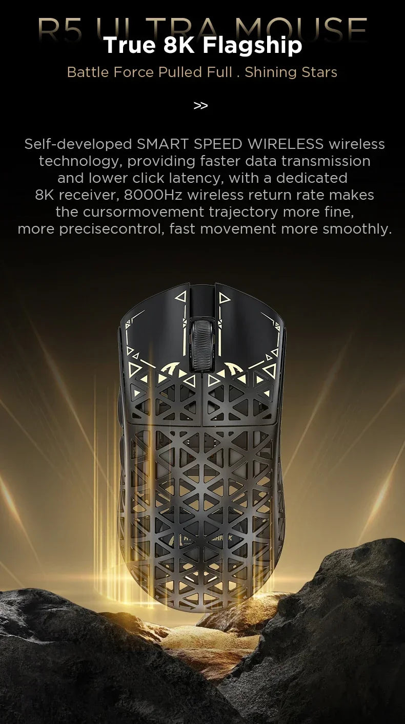 ATTACK SHARK R5 Ultra Carbon Fiber Wireless Gaming Mouse PixArt PAW3950MAX Gaming Sensor 42000DPI 8000Hz MCU Nordic 52840 For PC